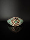 Moissanite Kundan, Enamel, CZ Openable Bracelet Bangle, Gold Polish (Fits 2.6" wrists)