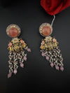Matt Gold, kundan, Doublet stone, Pearls ChandBali Very long Earrings, Amrapali designer jewelry
