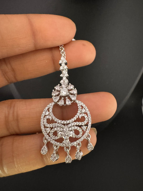 Silver Cubic Zirconia/Diamond Small Tikka, Indian Maang Tikka, kids Headpiece, head jewelry