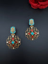 Antique Gold, Enamel, Stones Chandbali Dangle Earrings, Amrapali inspired Designer jewelry