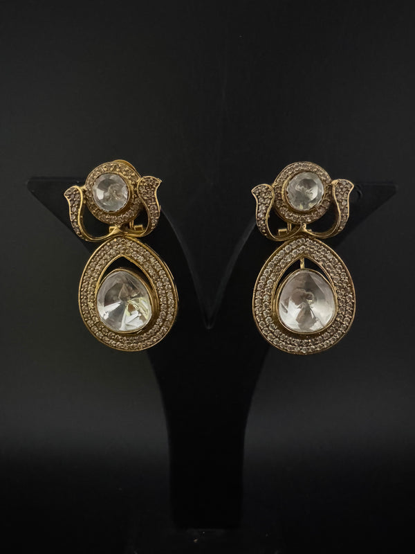 Victorian Uncut Kundan, CZ details is Tyaani Inspired designer earringsDrop Earrings