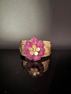 Moissanite Kundan, CZ Nano Setting Cuff Bracelet Bangle, Gold Polish Bangle (Fits 2.6" Diameter)