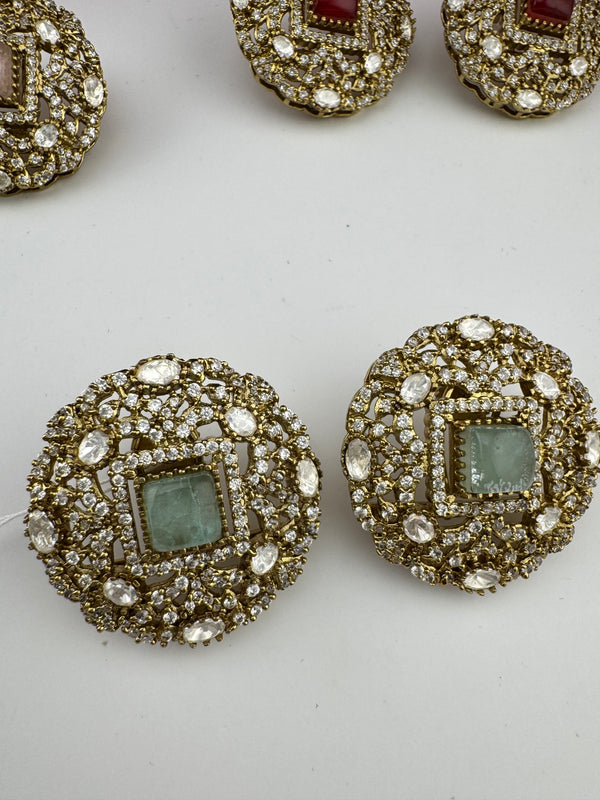 Kundan, Doublet stone, cubic zirconia Big Stud Earrings, designer Inspired, Indian jewelry