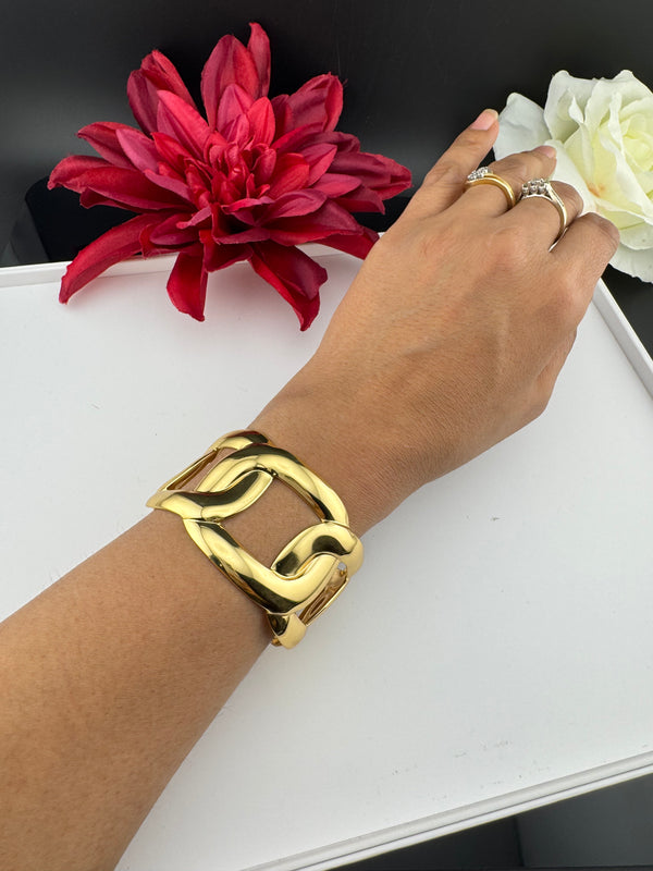 Brushed finished Gold Chunky Cuff Bracelet Bangle, Anti Tarnish, fits sizes upto 2.6"