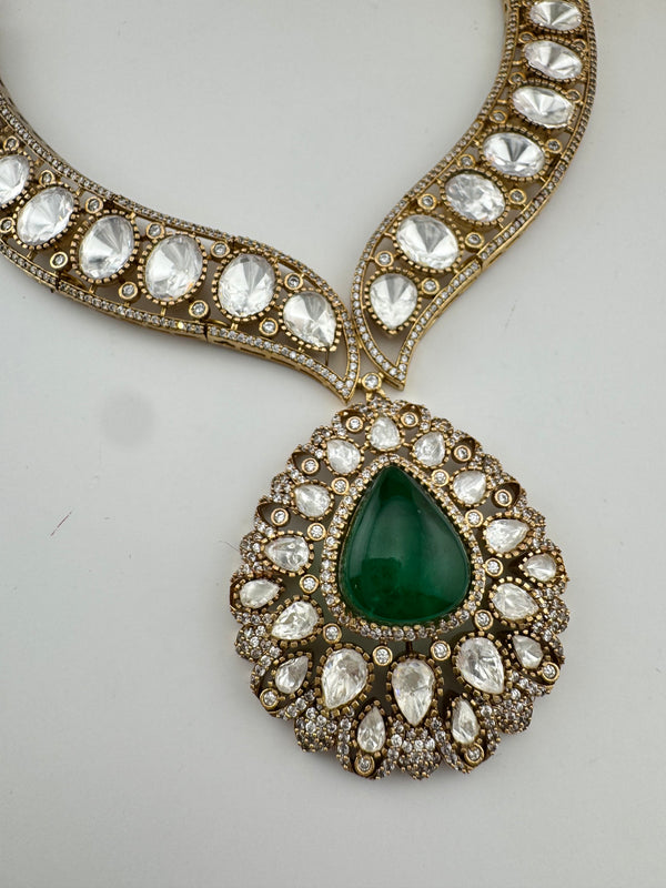 Doublet Stones, CZ, Moissanite, Kundan Gold Plated necklace set, Indian Bridal Jewelry set