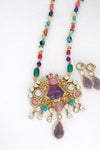 Multicolor Navratan, Kundan, Gold long necklace set, Rani Haar, Indian Bridal Jewelry