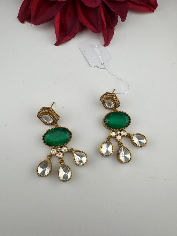 Gold Kundan, Stone Chandelier Drop Earrings, Bridal, Moissanite, CZ, Designer jewelry