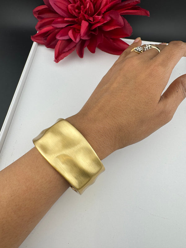 Brushed finished Gold Cuff Chunky Bracelet Bangle, Anti Tarnish, fits sizes upto 2.6"