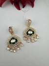 Gold and small pearls, Kundan, Cubic Zirconia Chandelier Chandbali Earrings, CZ, Designer jewelry