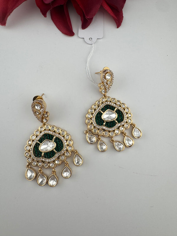 Gold and small pearls, Kundan, Cubic Zirconia Chandelier Chandbali Earrings, CZ, Designer jewelry