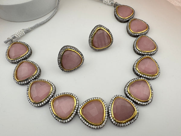 Stones, CZ Gold Plated Collar necklace set, Indian Bridal Jewelry set