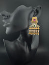 Amrapali inspired Matt Gold, kundan, Turquoise Enamel, ChandBali long Earrings, designer jewelry