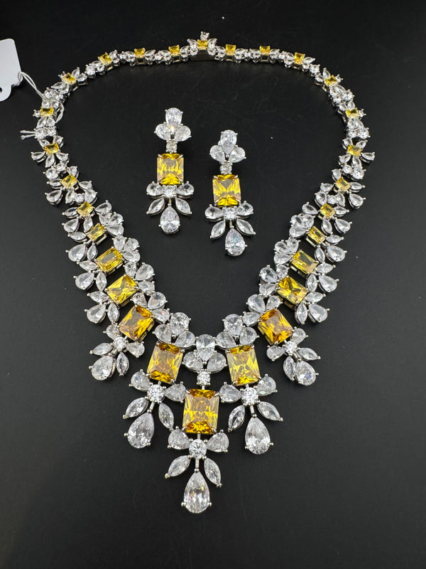 Swarovski Crystals and CZ Diamond Statement Bridal Necklace Set, White Gold Plated Choker set