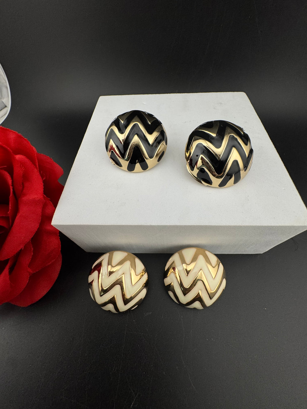 High Quality Enamel and gold designer Oversized Stud earrings, Unique statement earrings
