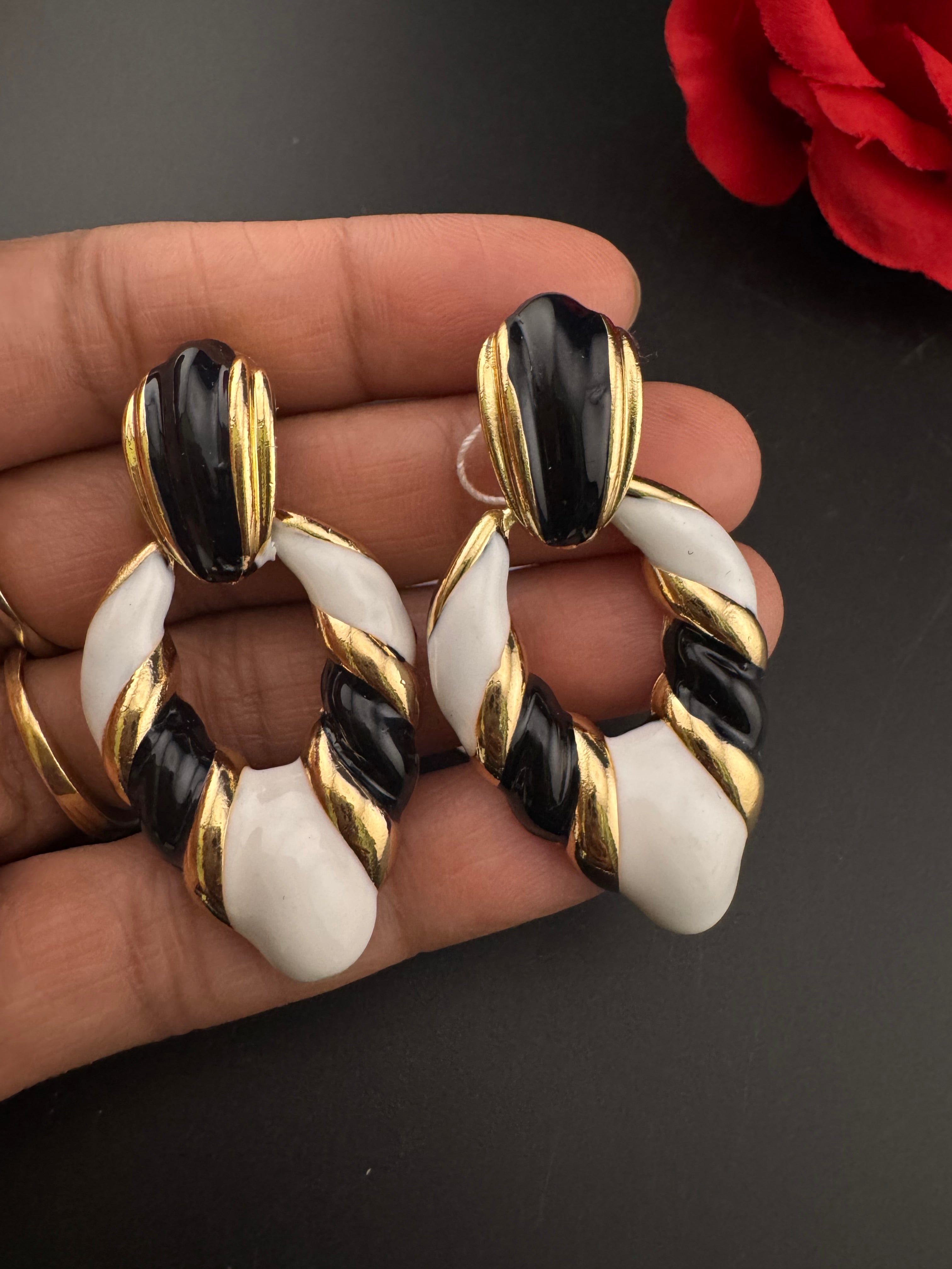 High Quality Premium Enamel and gold Designer Drop Earrings