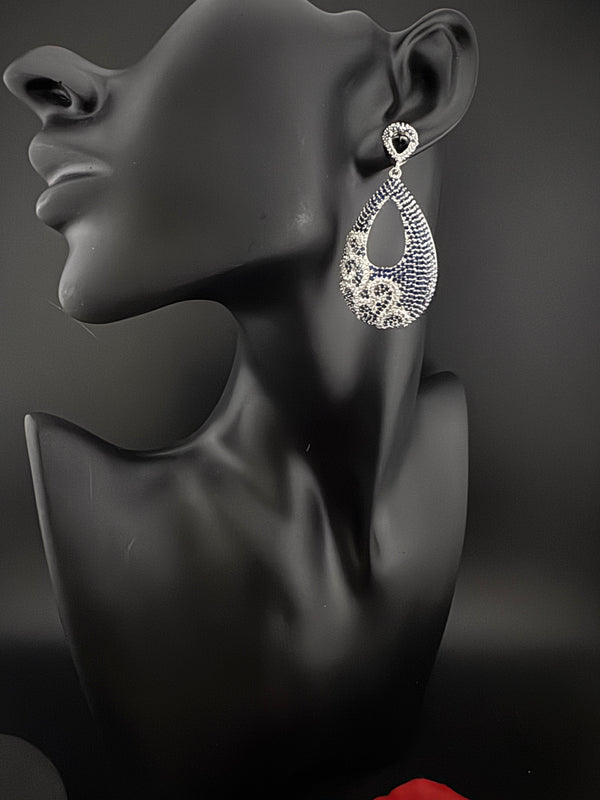 Premium Nano Setting Cubic Zirconia Long earrings in Drop shape, stylish, designer Inspired Statement long earring/Bridal Bridesmaid earring