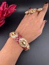 Pchhi Kundan, Moissanite Kundan, CZ Openable Broad Bracelet Bangle, Gold Polish (Fits 2.6" wrists) (Copy)