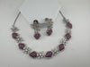 Nano Setting CZ Diamond Statement Ruby Necklace Set, White Gold Plated Choker, 3D nature inspired