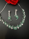 Nano Setting CZ Diamond Statement Green Necklace Set, White Gold Plated Choker, nature inspired