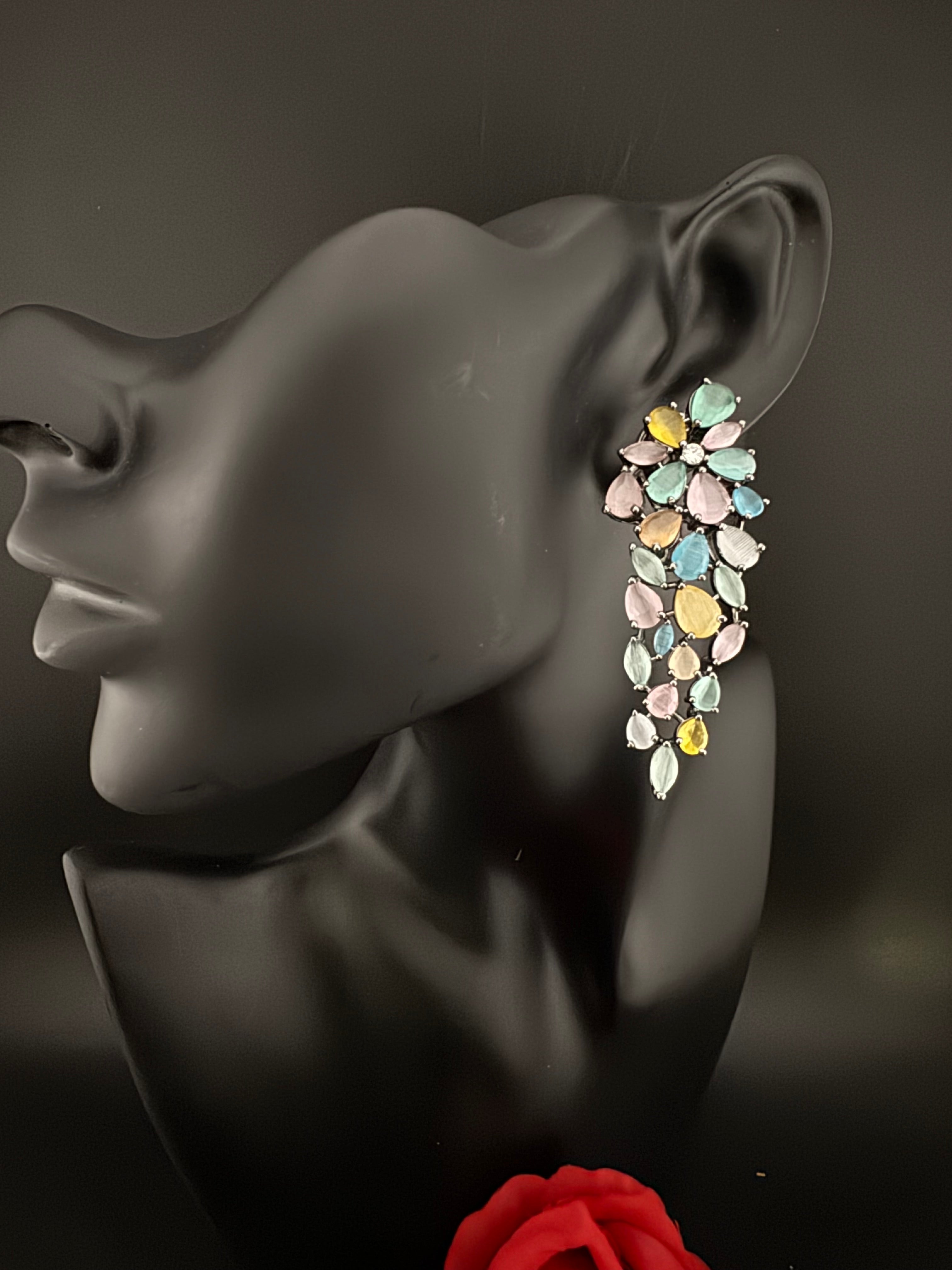 Premium Cubic Zirconia and stones Chandelier Long Victorian earrings is designer Inspired, Statement Long earring, Bridal, Party jewelry