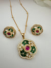 Kundan, Pachi, CZ, Stone Pendant Necklace Set with Matching Earrings, Brass CZ Jewelry