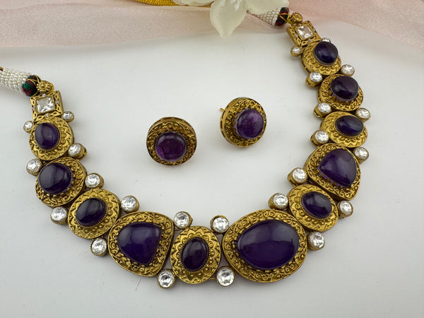 Kundan, Stone, Gold plated necklace set, Indian Bridal Jewelry set
