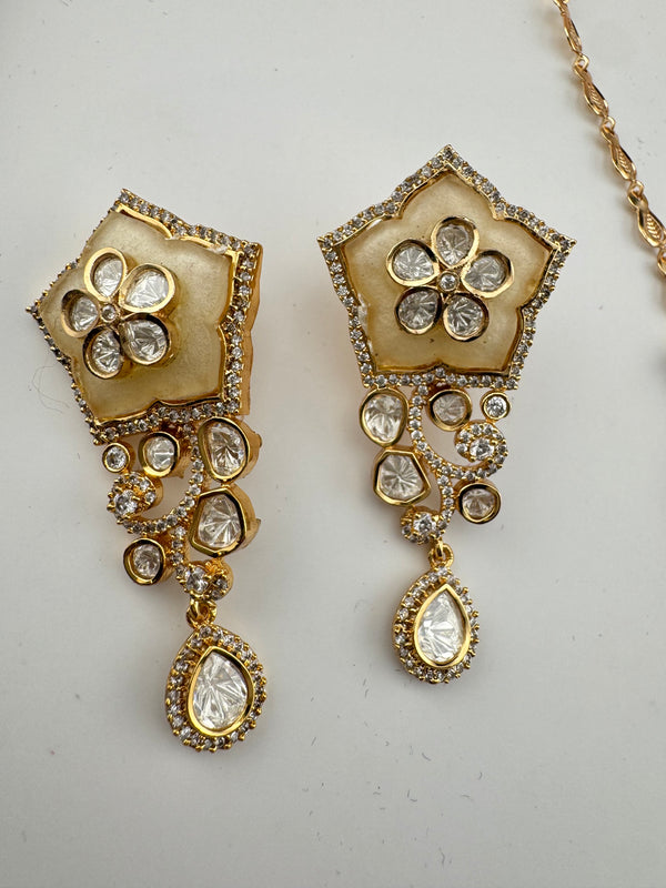 Kundan, CZ, MOP Pendant Necklace Set with Earrings, Everyday Wear Jewelry