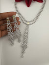 Crystals and CZ Diamond Statement double Layered Necklace Set, White Gold Plated Choker set