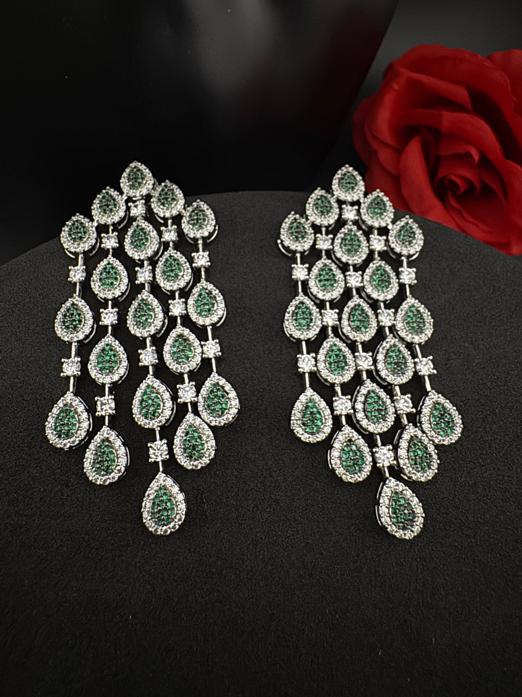 Premium Nano Setting Cubic Zirconia Long Chandelier earrings in Drop shape, stylish, designer Statement long earring/Bridal Bridesmaid