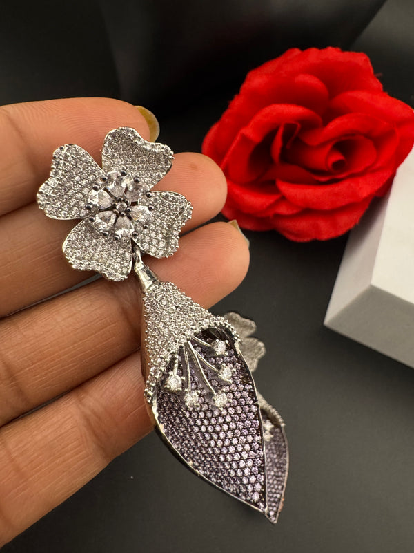 Premium Nano Setting Cubic Zirconia 3D earrings in Spear Drop, stylish, designer Inspired Statement Dangle earring/Bridal Bridesmaid earring