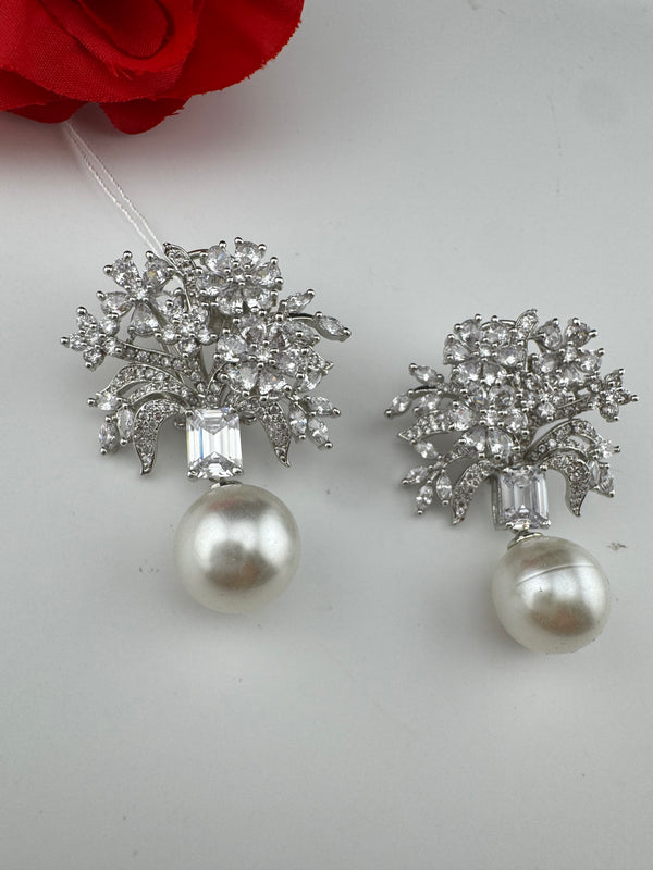 Cubic Zirconia, Diamond, pearls, Step cut crystal Dangle Drop earrings, Indian Jewelry