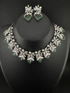 CZ Diamond Statement sleek Necklace Set, White Gold Plated Choker, 3D nature inspired