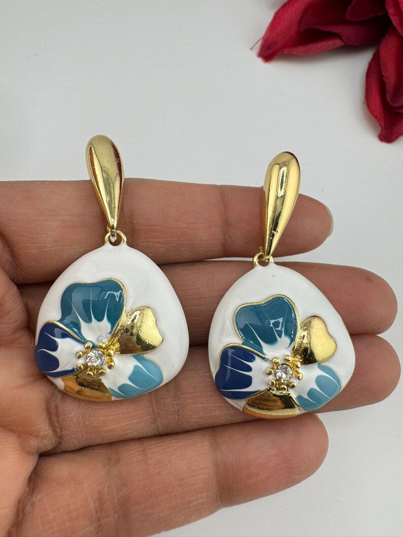 High Quality Premium Enamel and gold Designer Drop Earrings