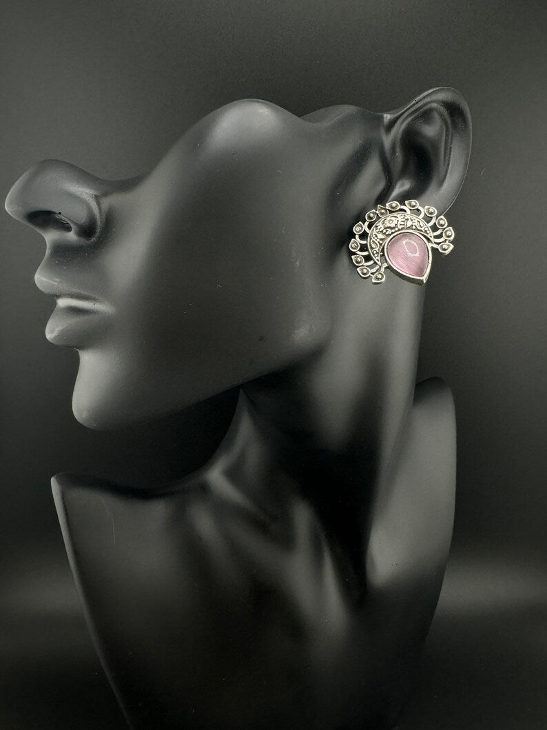 Oxidized German silver small Stone Stud earring