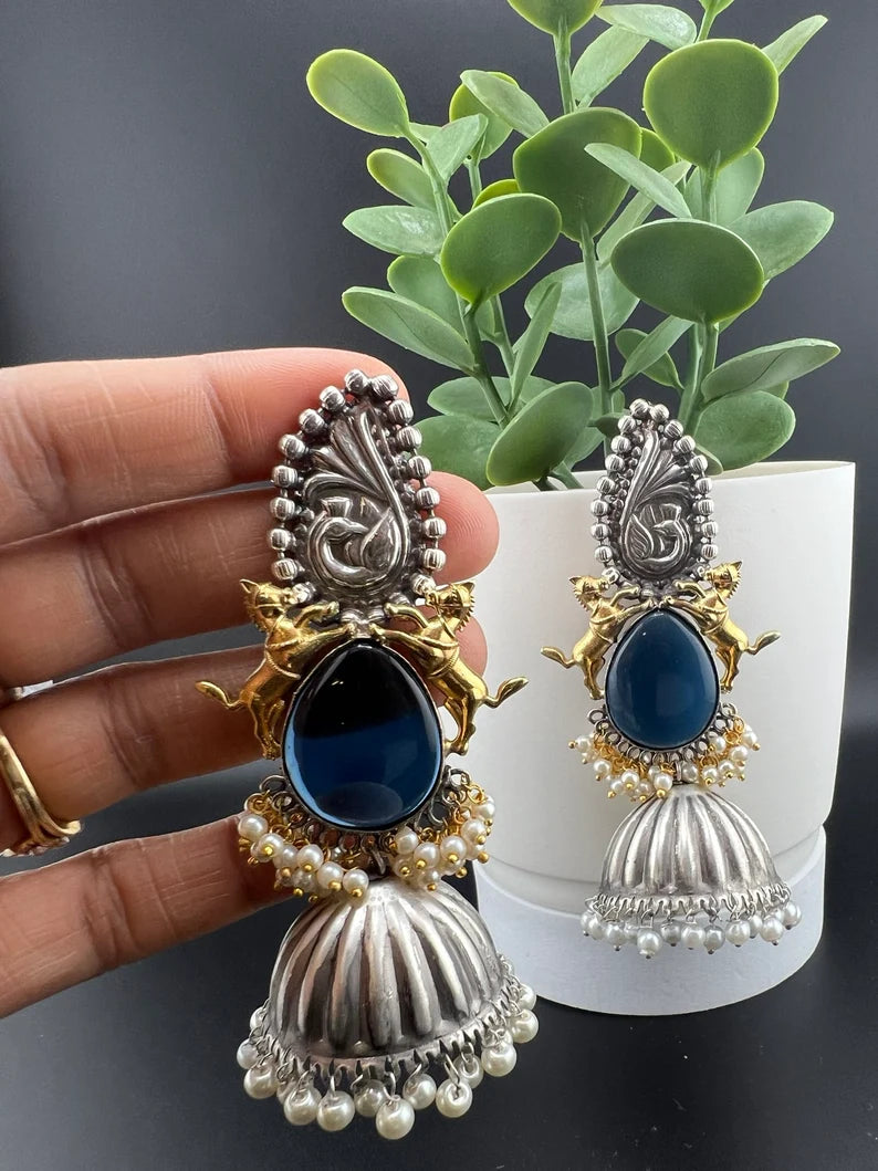 Oxidized German Silver Premium Long Jhumka