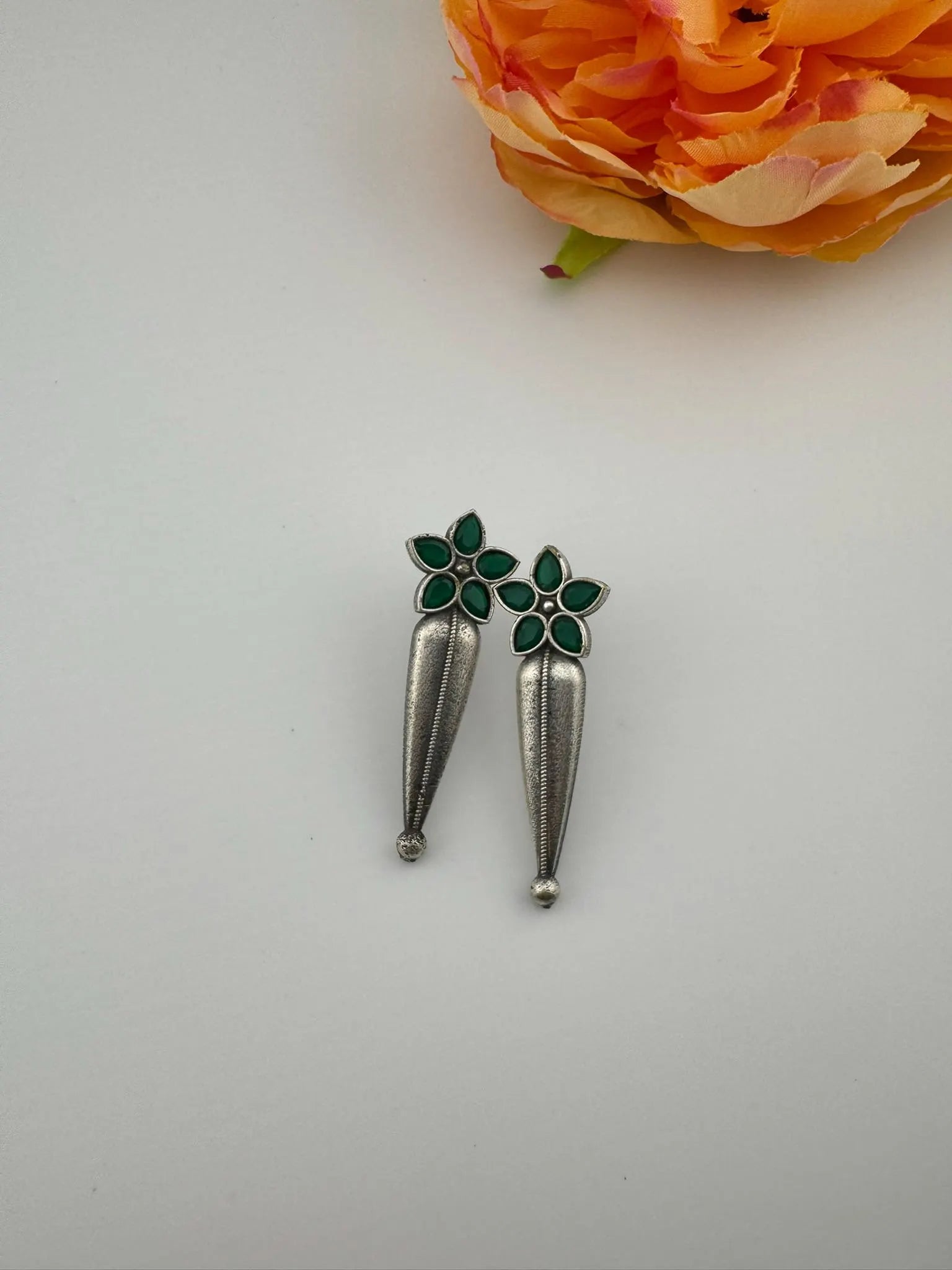 Oxidized German silver unique long stud earrings