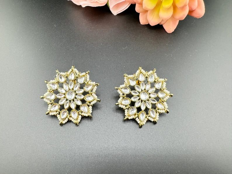 Kundan and Pearls Big Studs Earrings