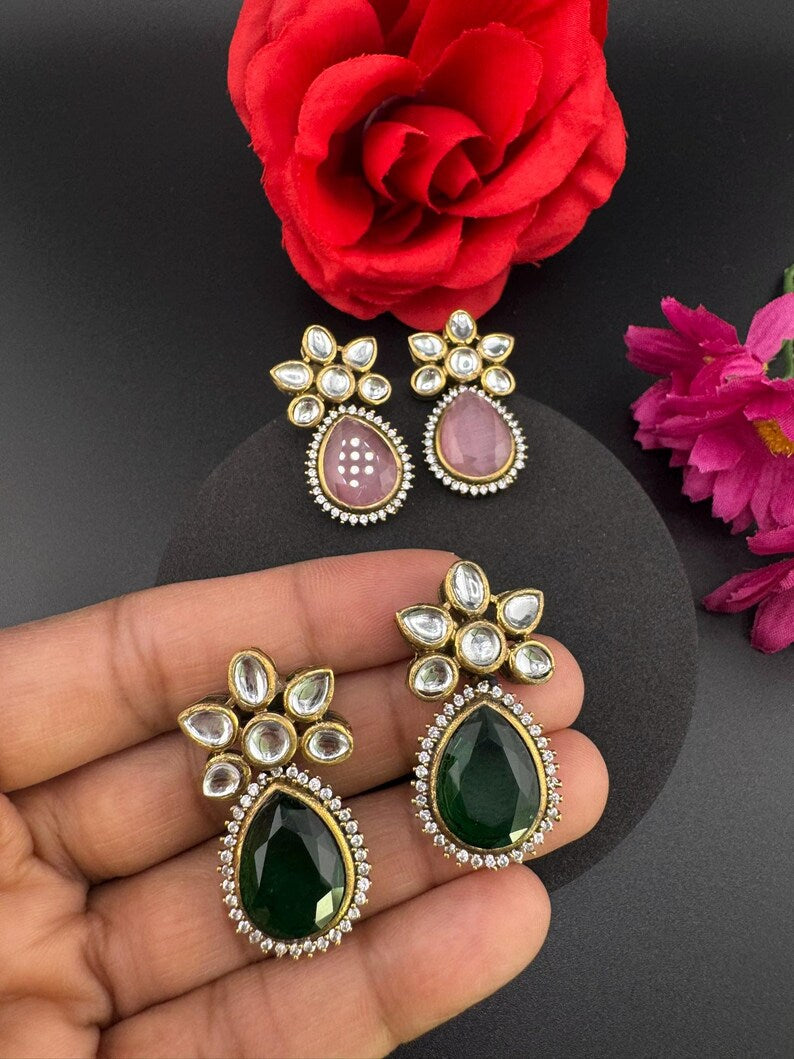 Small Drop earrings With Kundan, Stone and Cubic Zirconia