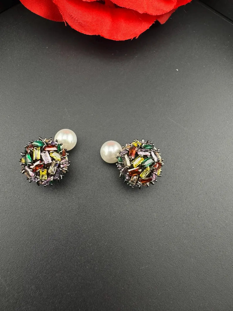 Premium Unique Cubic Zirconia Studs with Pearl Backing