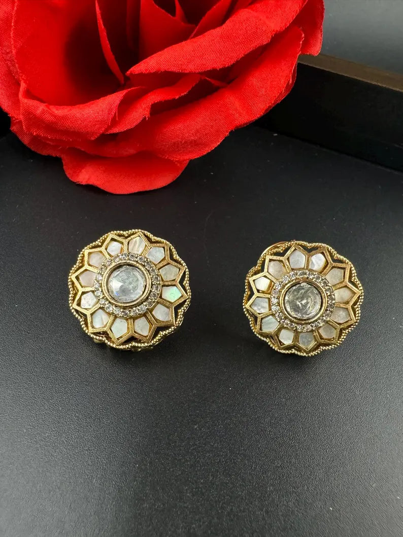 High Quality Premium Moissanite Kundan and Pachi kundan Studs earrings