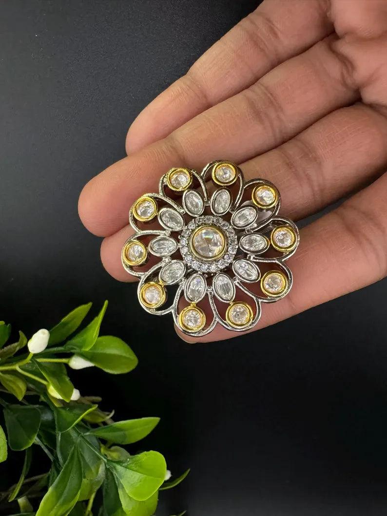 Victorian Kundan and CZ, Adjustable Big Finger Ring