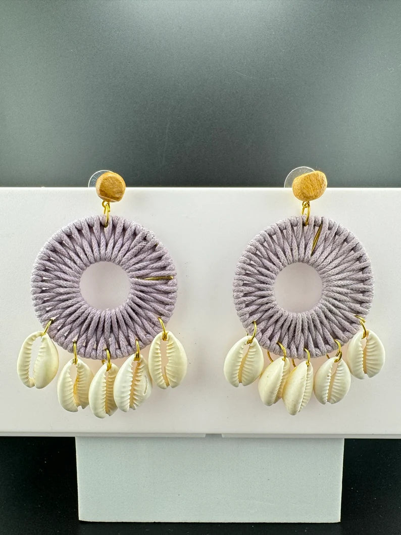 Shells and threaded hoop earrings, quirky Handmade earring