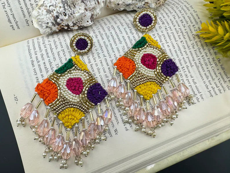 Beaded Multicolor with Tassel Quirky earring/Handmade earring