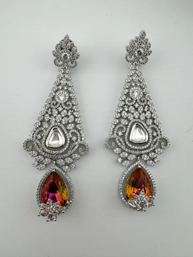 Premium Long Earrings with Swarovski Crystals and Nano Setting Cubic Zirconia Chandelier Earrings