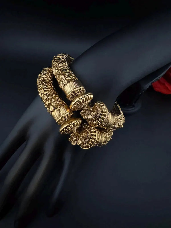 Matt Gold temple motifs is Amrapali inspired Designer Openable bangle set of 2