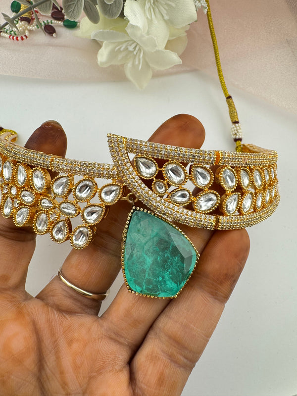 Kundan, CZ, Doublet Stone choker necklace set, Indian Bridal Jewelry set