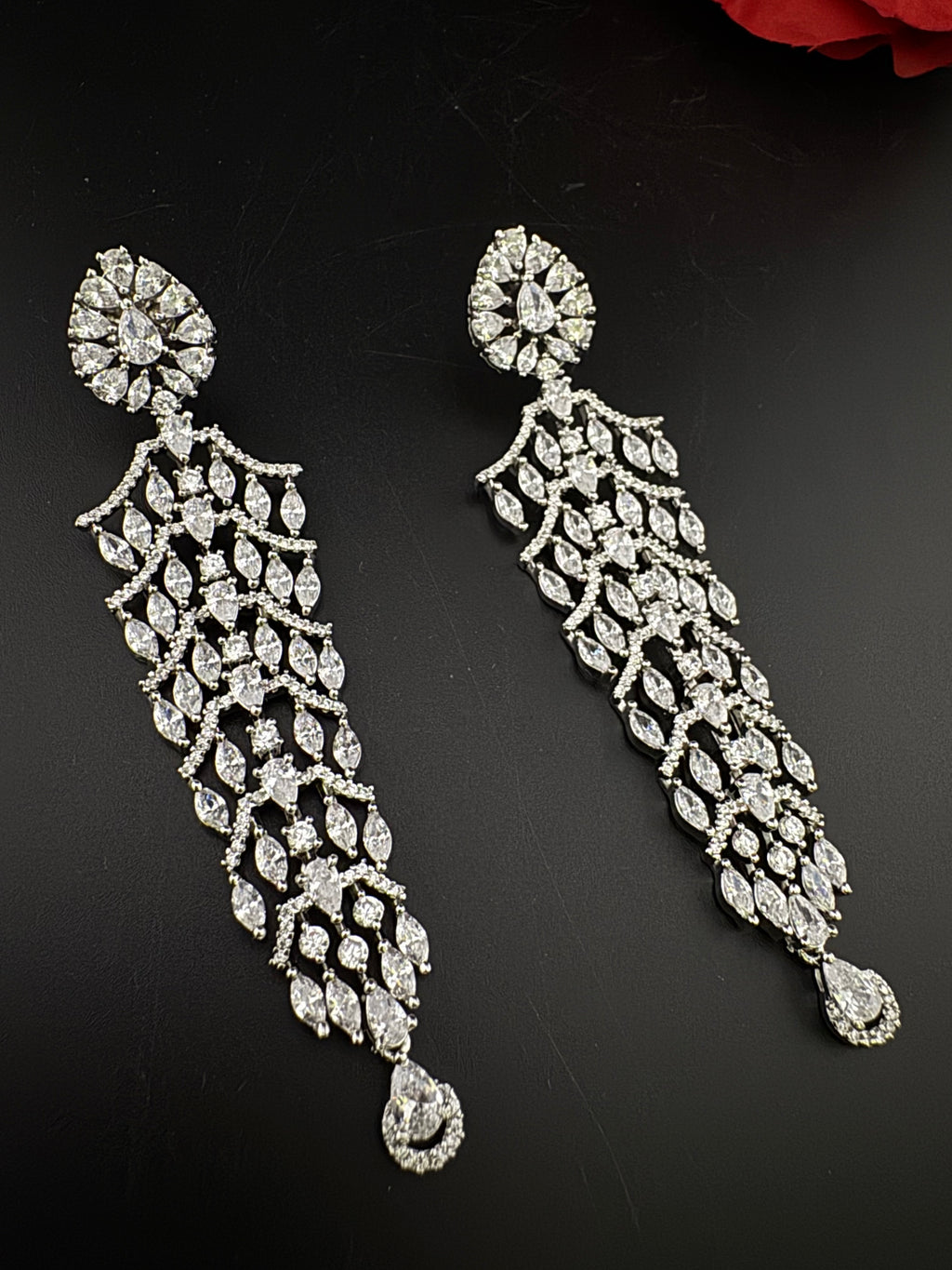 Premium Cubic Zirconia Chandelier Long earrings is designer Inspired, Statement Long earring, Bridal, Party, Wedding jewelry, Shiny