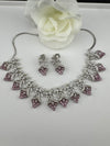 CZ Diamond Statement sleek Necklace Set, White Gold Plated Choker, 3D nature inspired