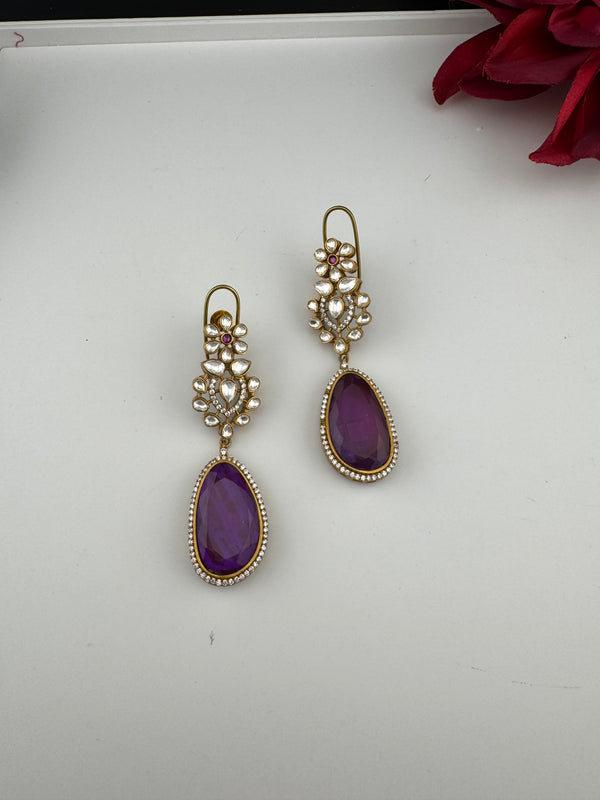 Kundan, CZ, Gold, Doublet Stone Chandelier Long Earrings, Bridal, Moissanite, CZ, Designer jewelry