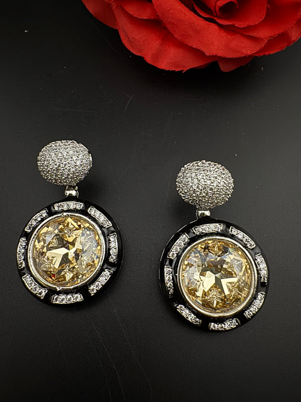 Premium Crystal, Enamel and Cubic Zirconia in Nano Setting designer Statement drop earrings/chic, Indian, Bridal, Bridesmaid gift, unique